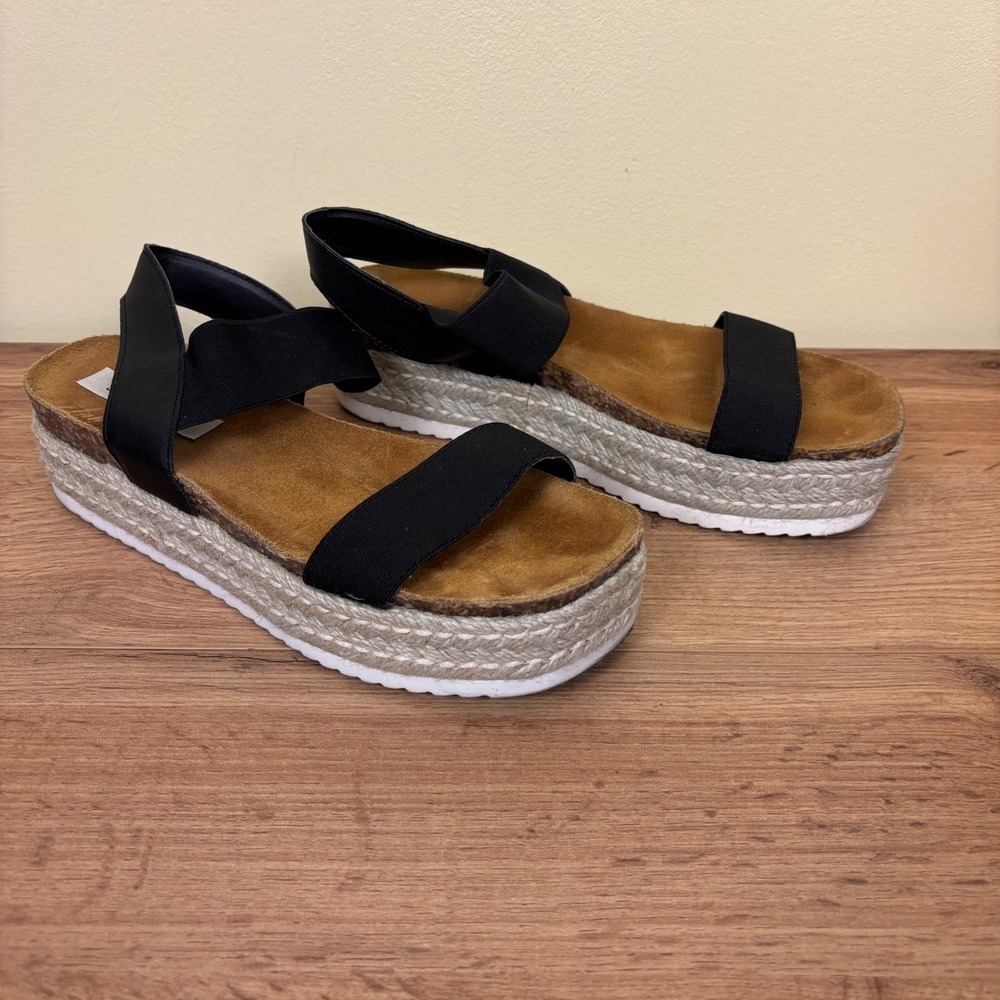 STEVE MADDEN Women Jaklin Espadrille Platform Sandal Size 8 Black Comfort Summer